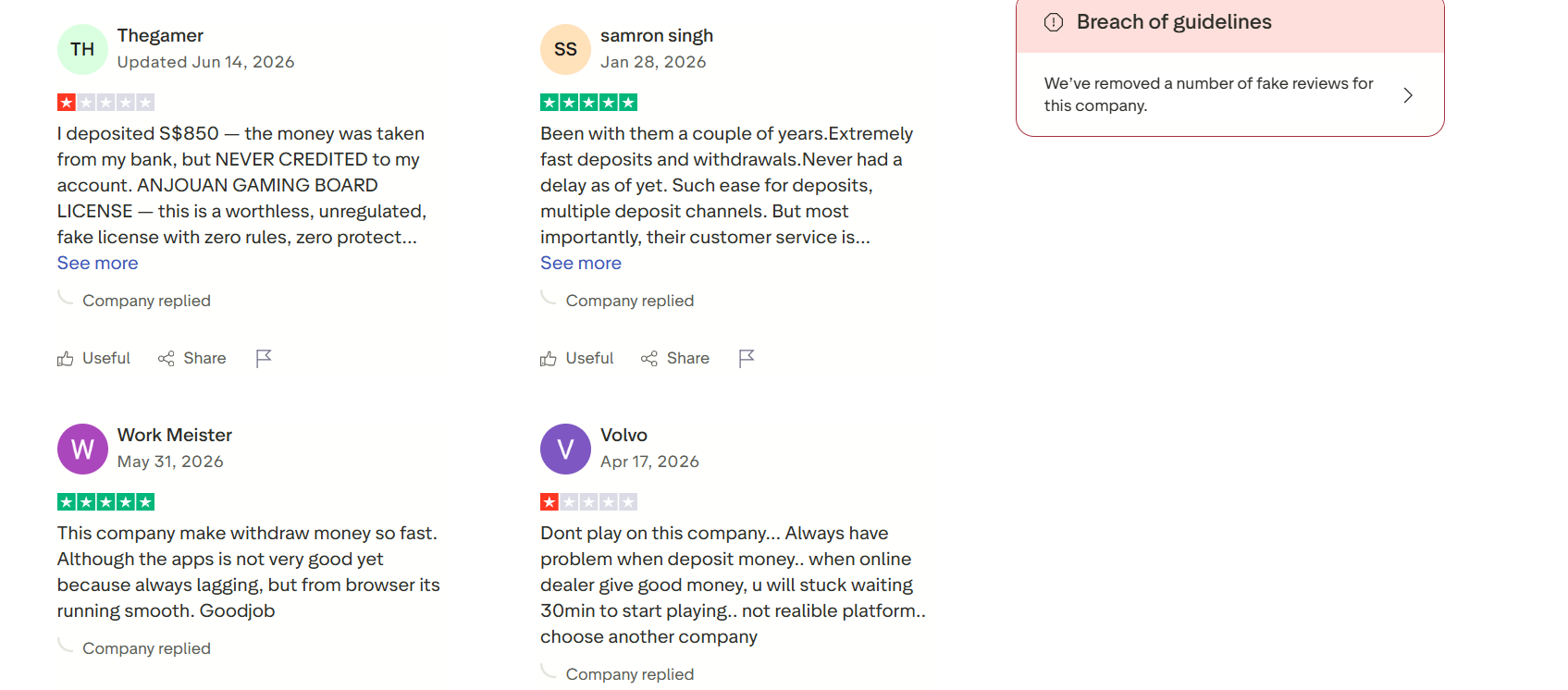 Positive and negative user reviews about BK8 on Trustpilot